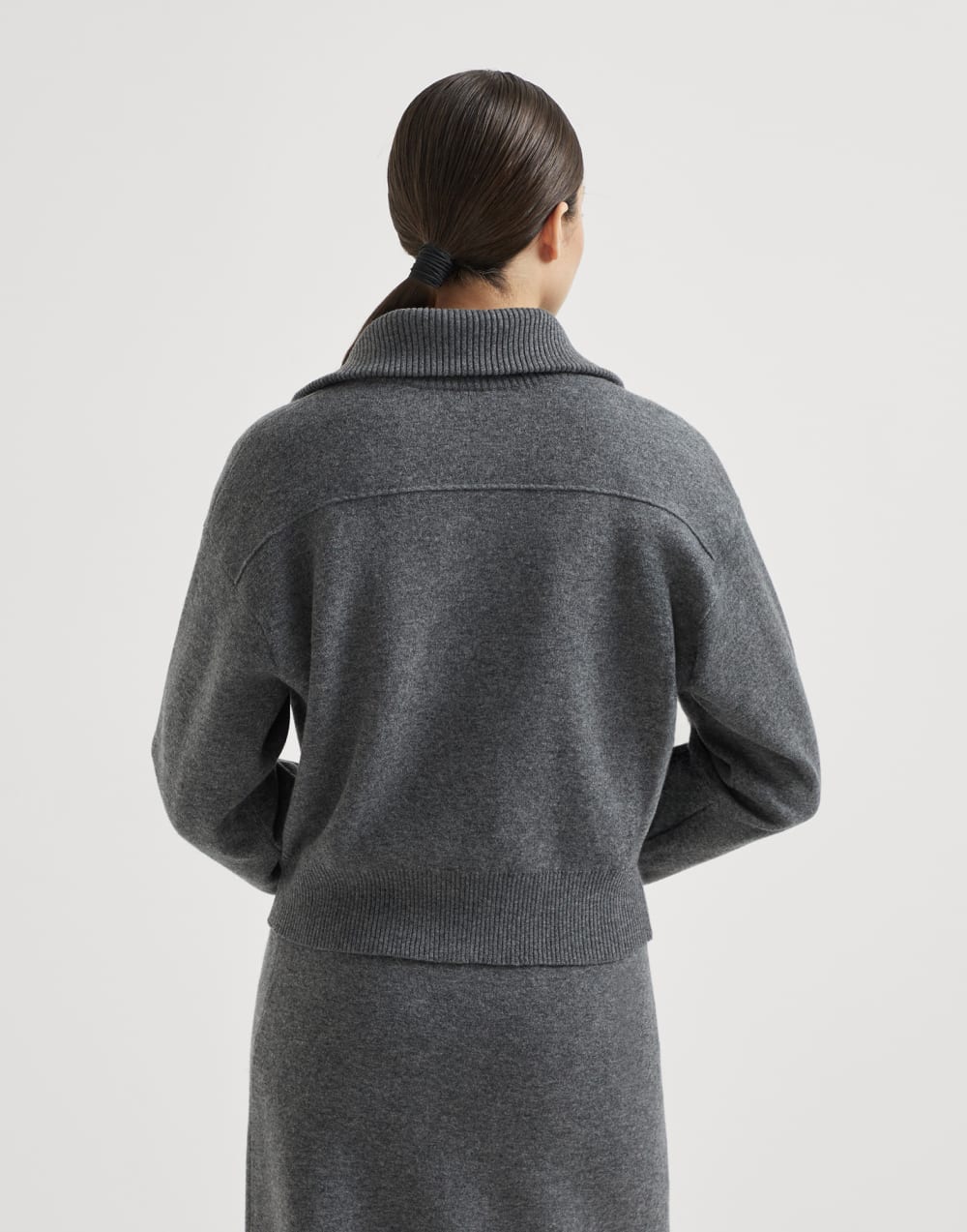 Brunello Cucinelli Women's Cashmere Double Knit Cardigan with Shiny Zipper Pull