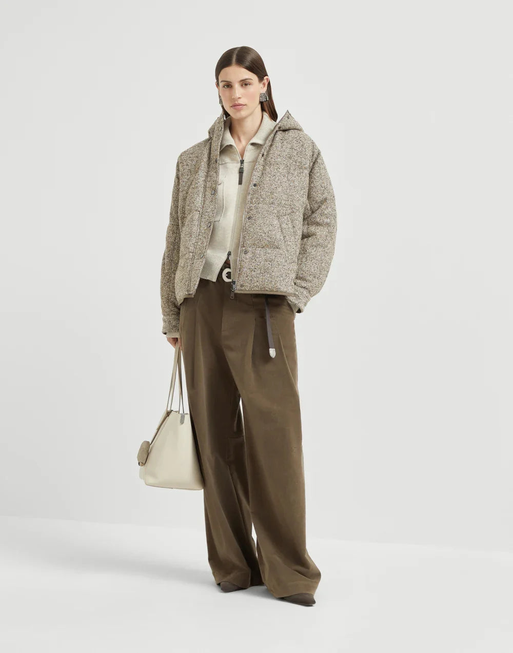 Brunello Cucinelli Women's Cashmere Double Knit Cardigan with Shiny Zipper Pull
