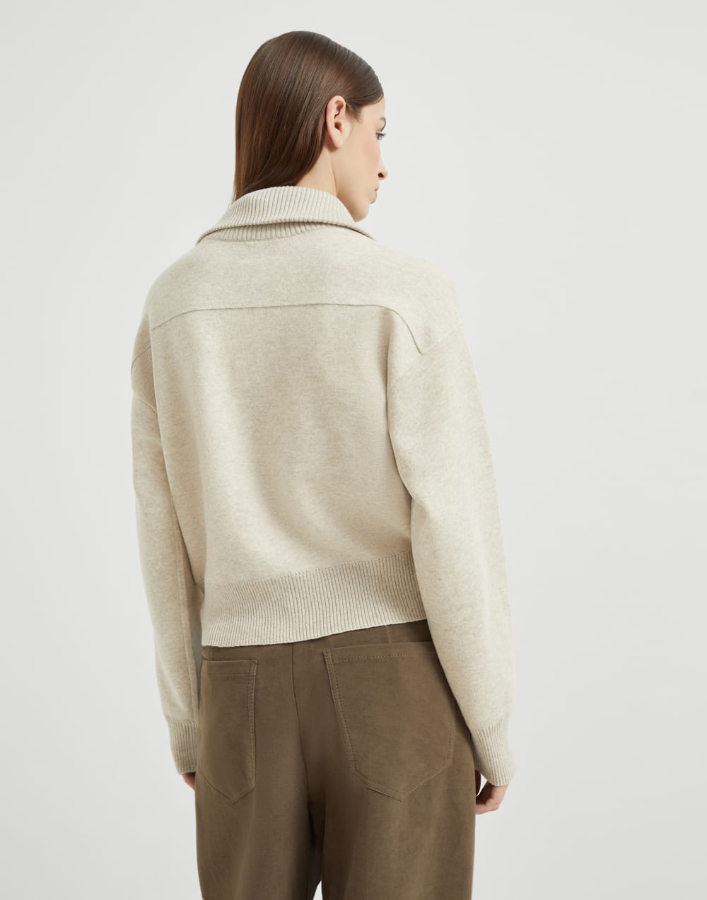 Brunello Cucinelli Women's Cashmere Double Knit Cardigan with Shiny Zipper Pull