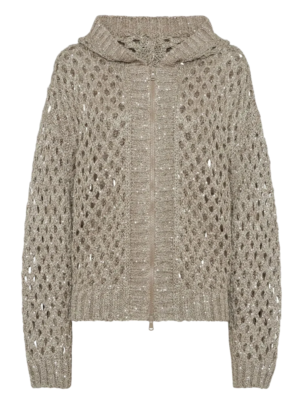 Brunello Cucinelli Women's Silk and Linen Dazzling Net Hooded Cardigan