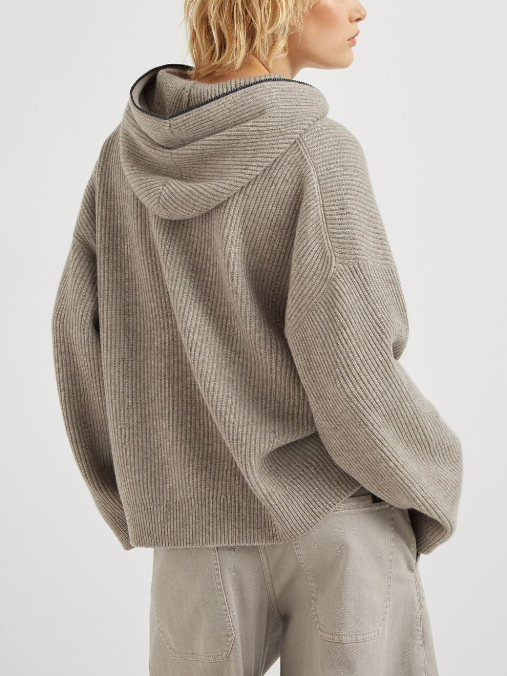 Brunello Cucinelli Women's Hooded Ribbed Knit Cashmere Sweater