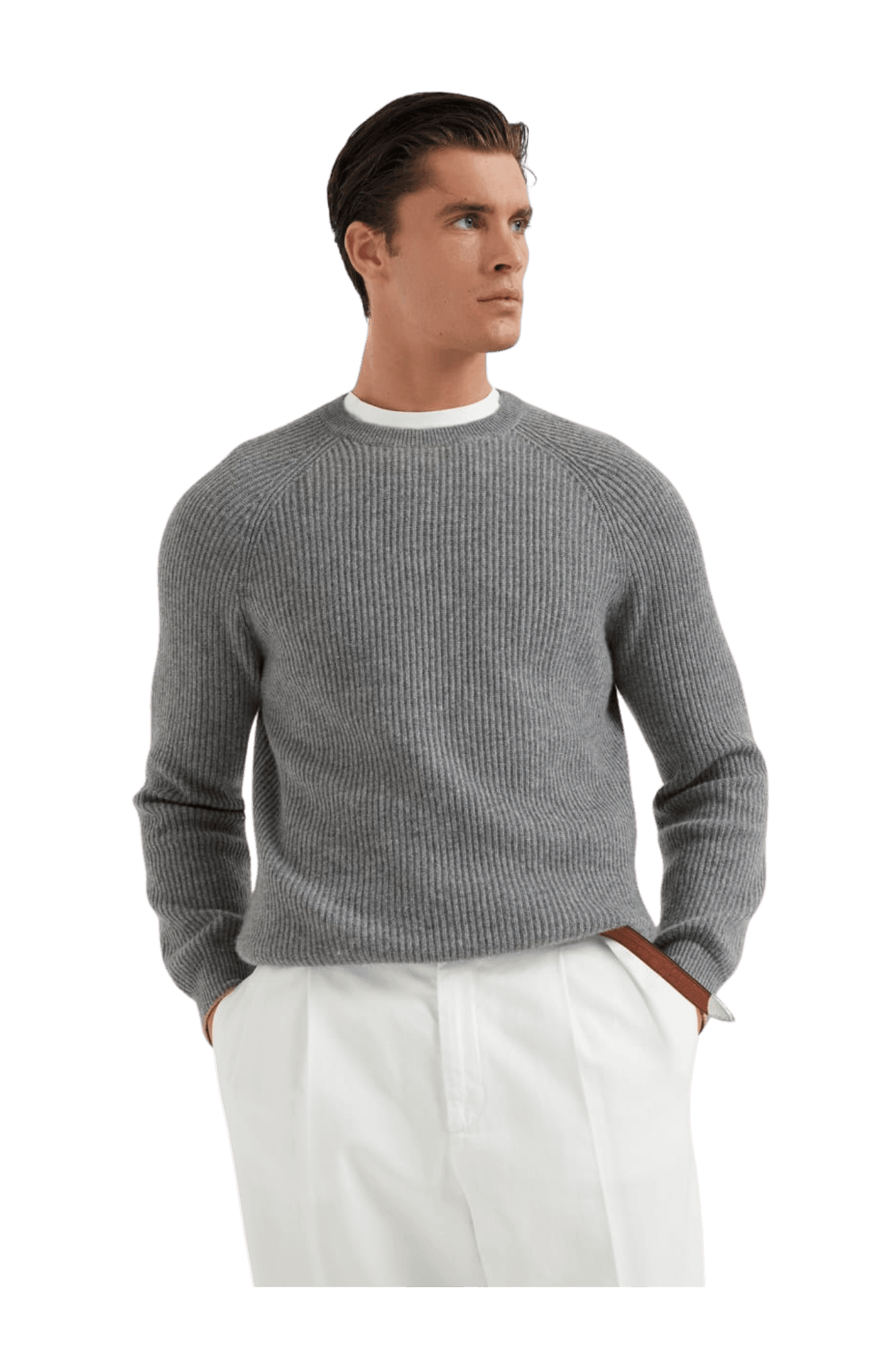 Brunello Cucinelli Men's Cashmere English Rib Sweater With Raglan Sleeves