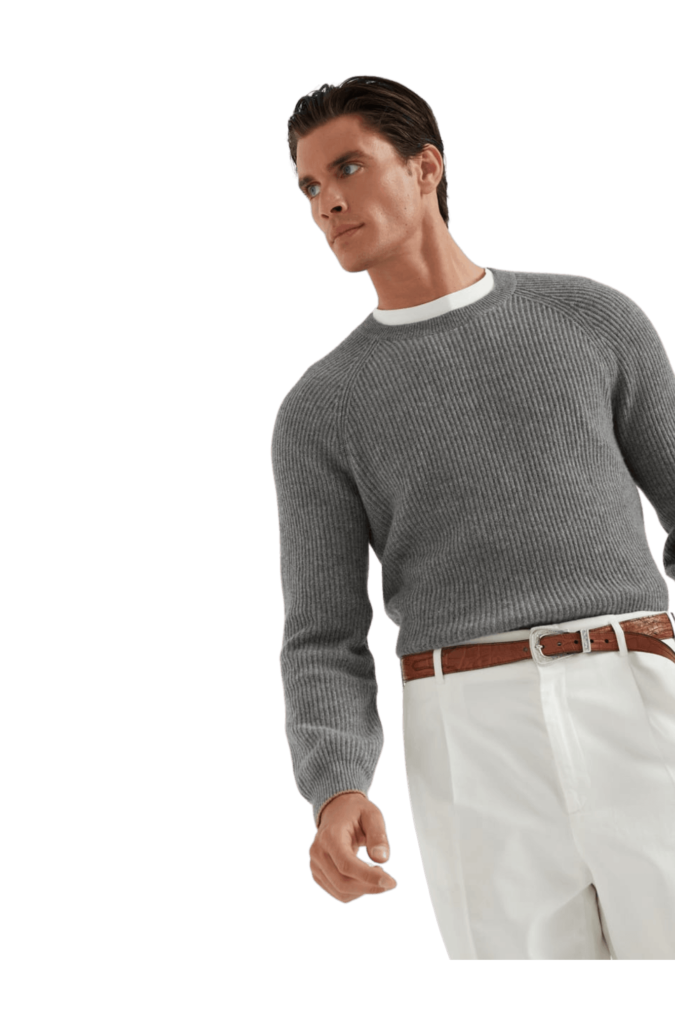 Brunello Cucinelli Men's Cashmere English Rib Sweater With Raglan Sleeves