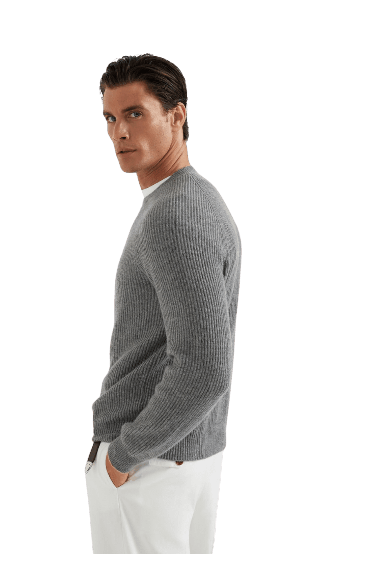Brunello Cucinelli Men's Cashmere English Rib Sweater With Raglan Sleeves
