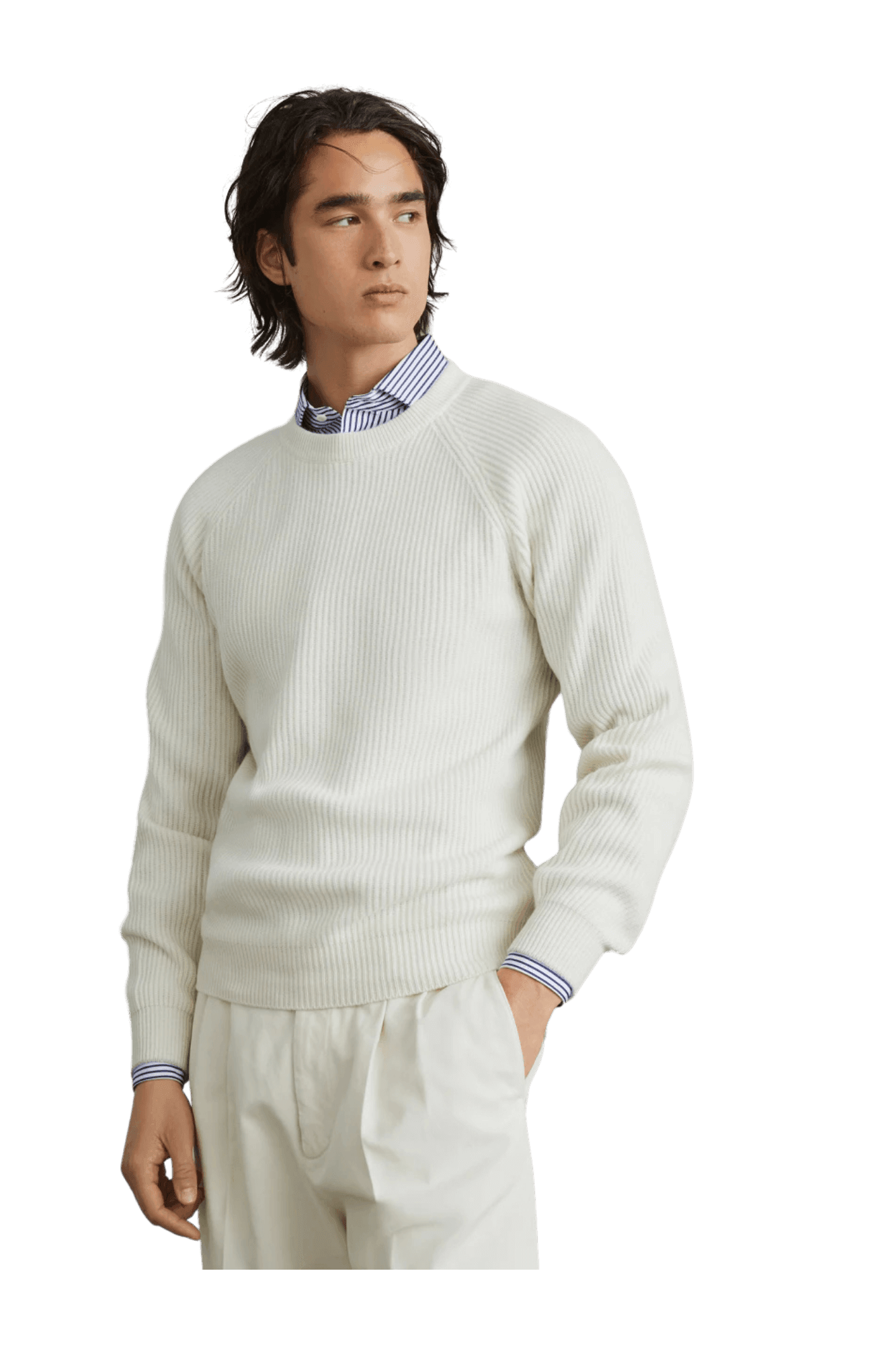 Brunello Cucinelli Men's Cashmere English Rib Sweater With Raglan Sleeves
