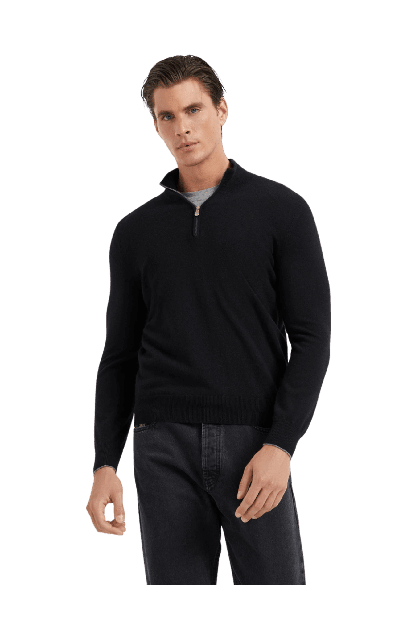 <tc>Brunello Cucinelli</tc> 男士拉鍊羊絨高領毛衣