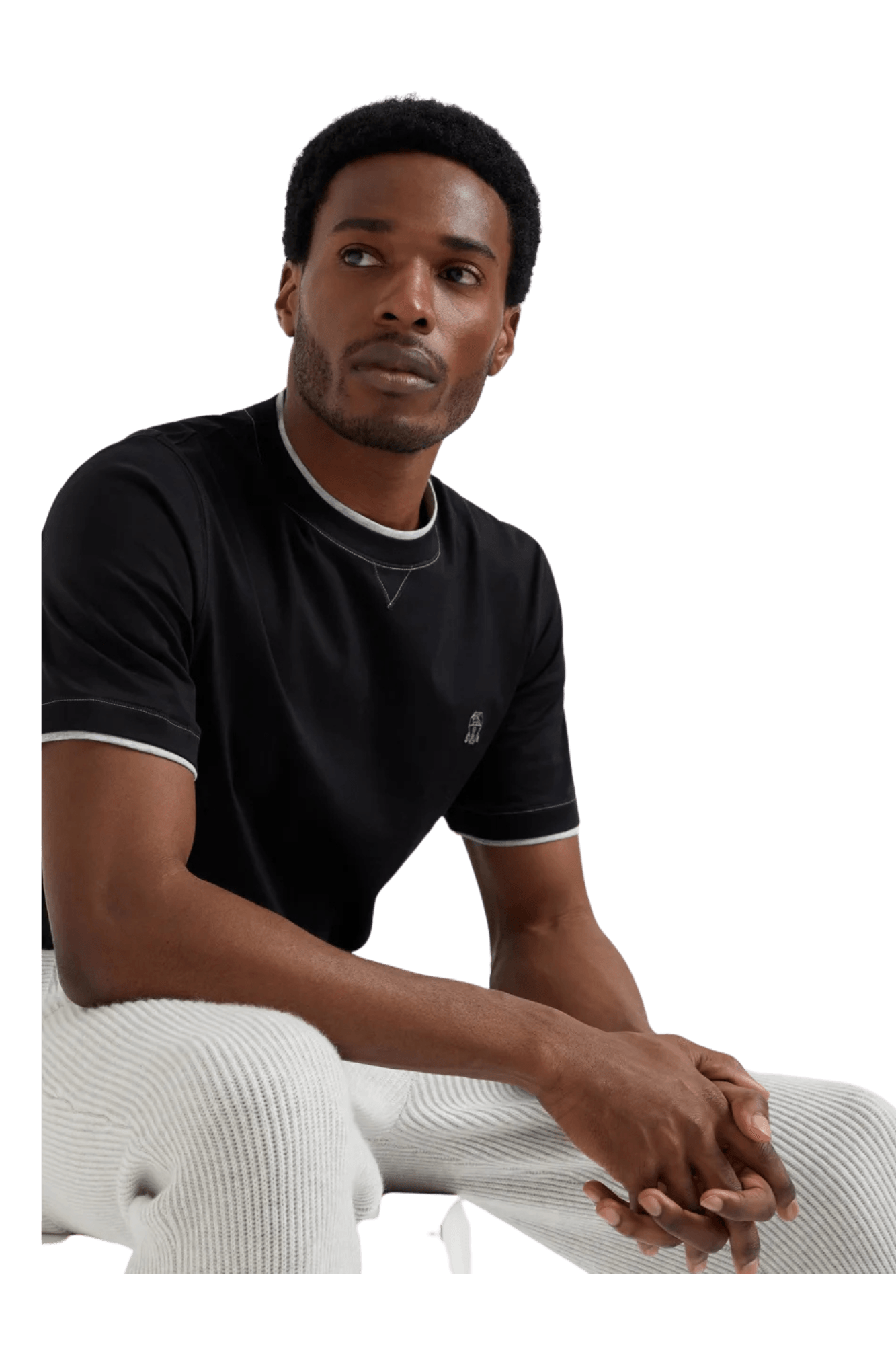 Brunello Cucinelli Men's Cotton Jersey Crew Neck T-shirt With Logo and Faux-layering