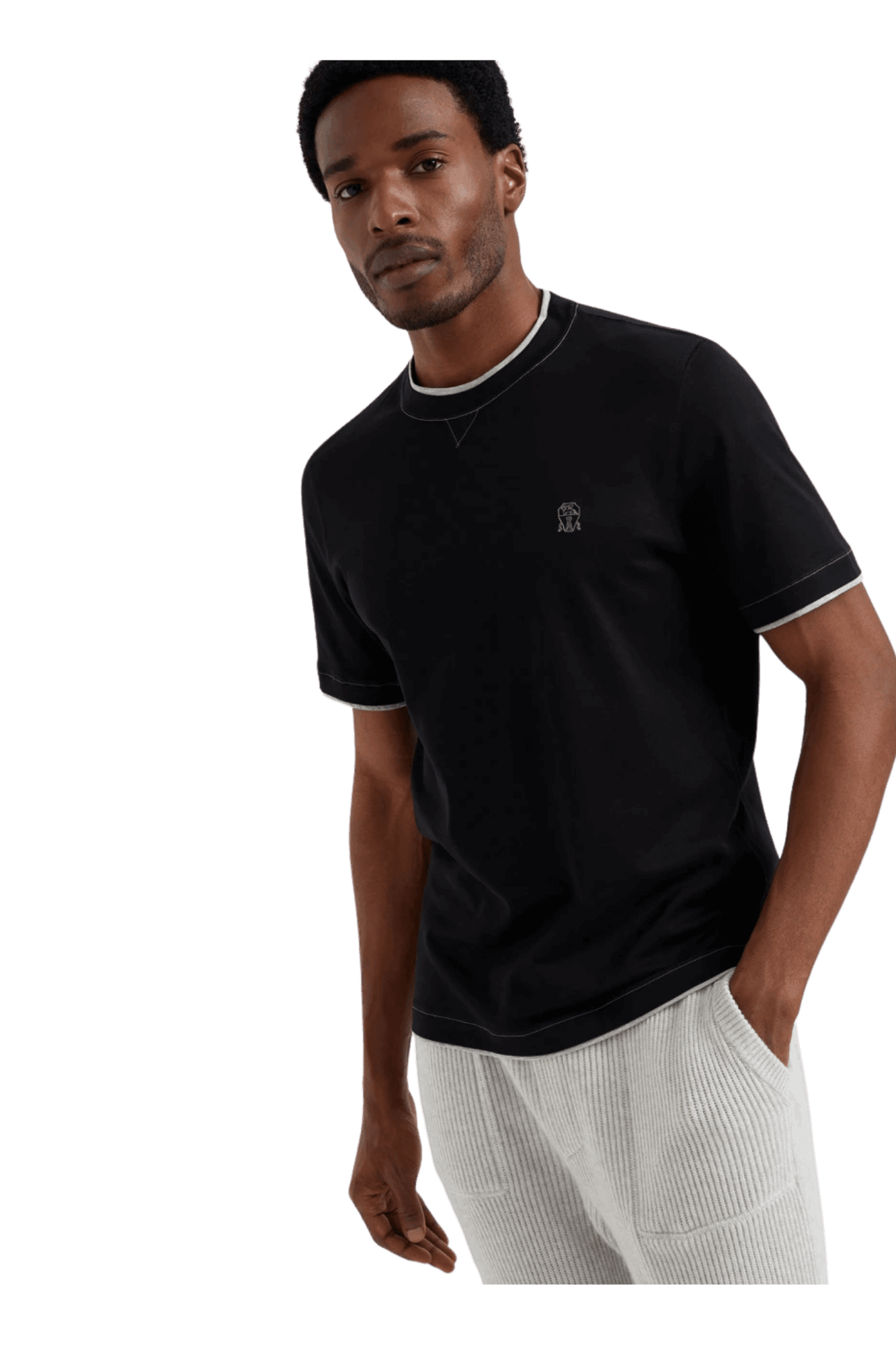 Brunello Cucinelli Men's Cotton Jersey Crew Neck T-shirt With Logo and Faux-layering