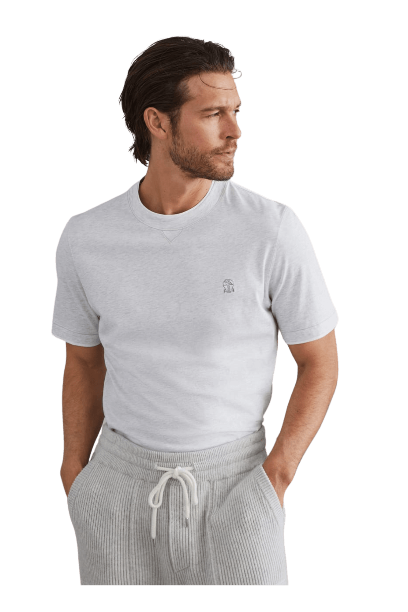 Brunello Cucinelli Men's Cotton Jersey Crew Neck T-shirt With Logo and Faux-layering