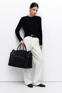 <tc>The Row</tc> Margaux 17 內外扣皮革帆布托特包