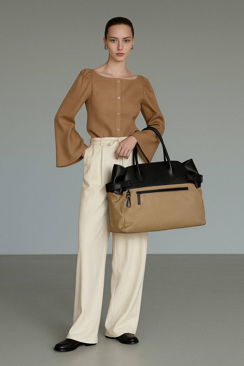 <tc>The Row</tc> Margaux 17 內外扣皮革帆布托特包