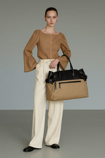 <tc>The Row</tc> Margaux 17 內外扣皮革帆布托特包