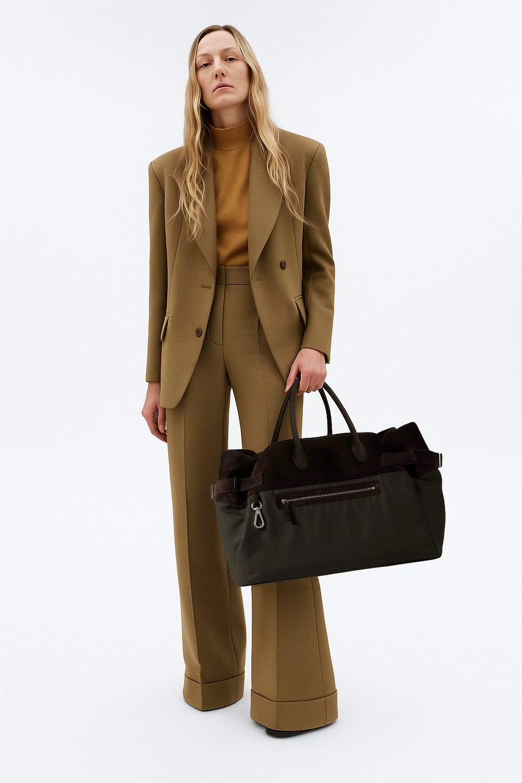 <tc>The Row</tc> Margaux 17 內外扣皮革帆布托特包