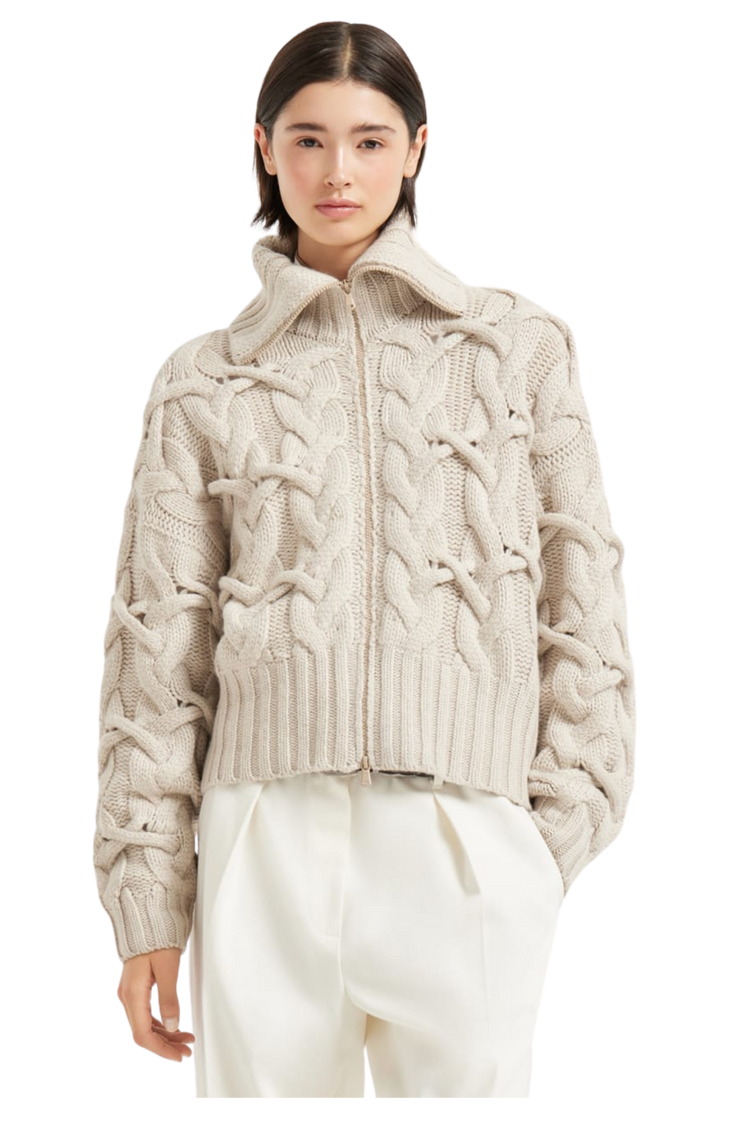 Brunello Cucinelli Women's Crisscross Cable Cardigan in Cashmere Feather Yarn