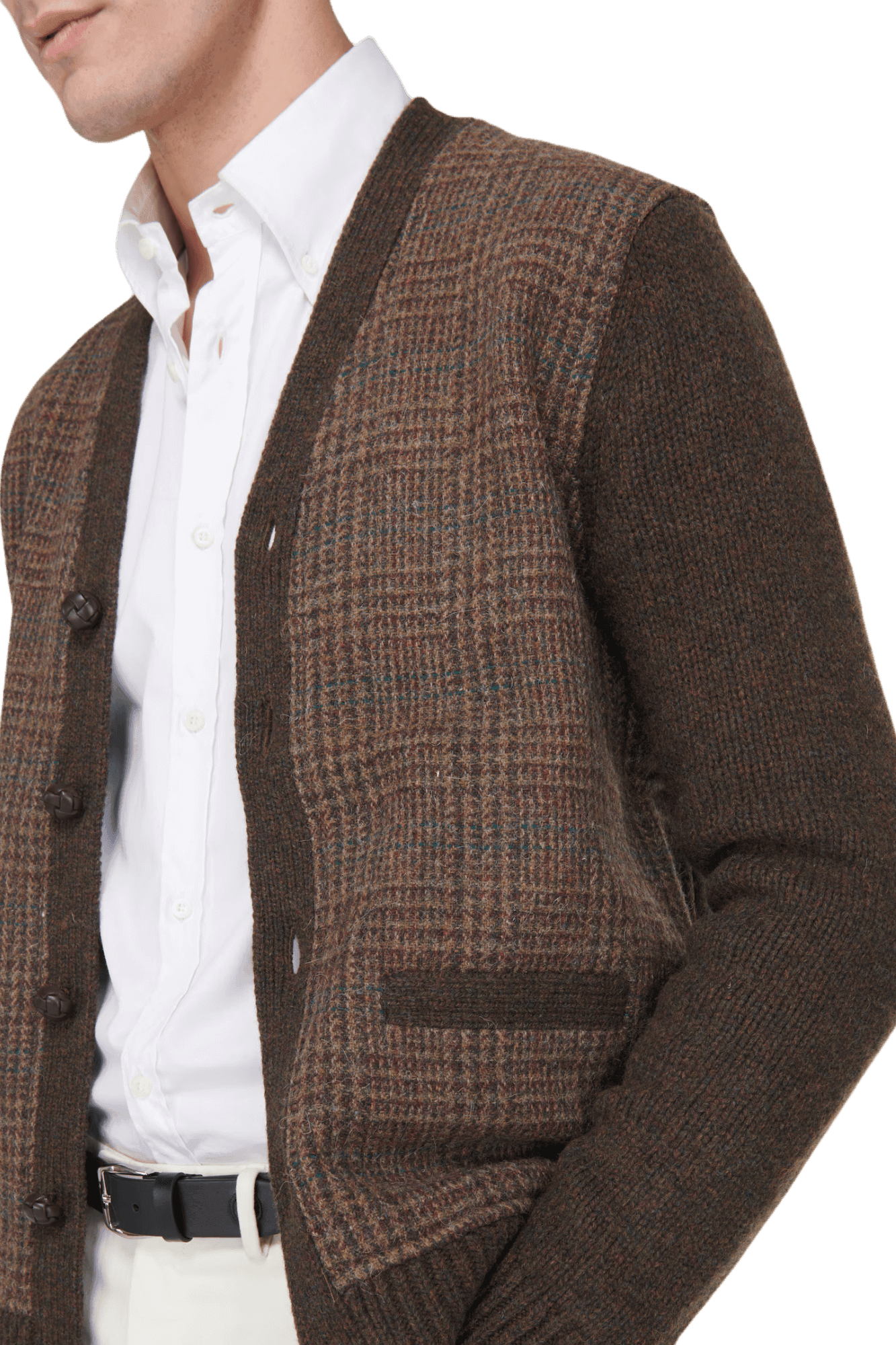 <tc>Ralph Lauren</tc> เสื้อคาร์ดิแกนผ้าขนสัตว์ลายสก็อต Glen Plaid สำหรับผู้ชาย