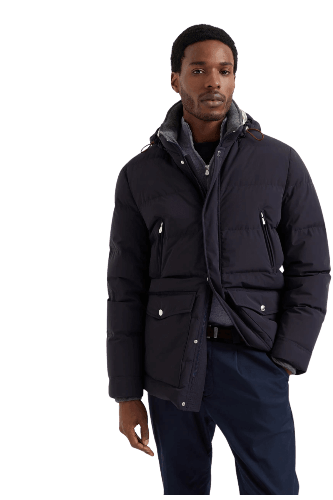<tc>Brunello Cucinelli</tc> 男士粘合塔夫绸羽绒服,带可拆卸风帽