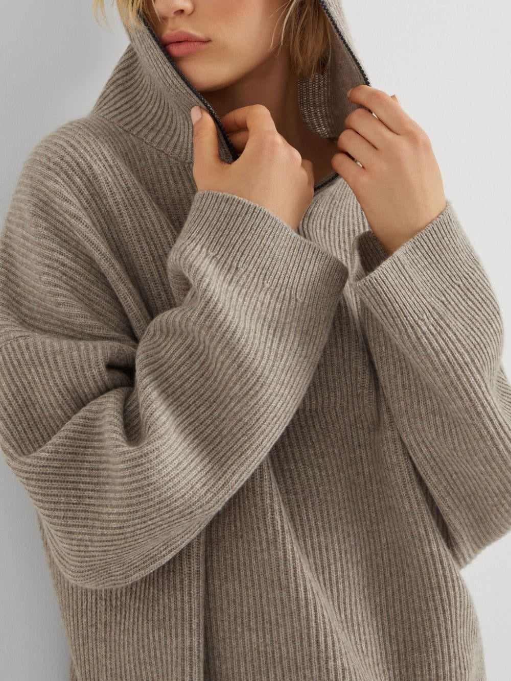 Brunello Cucinelli Women's Hooded Ribbed Knit Cashmere Sweater
