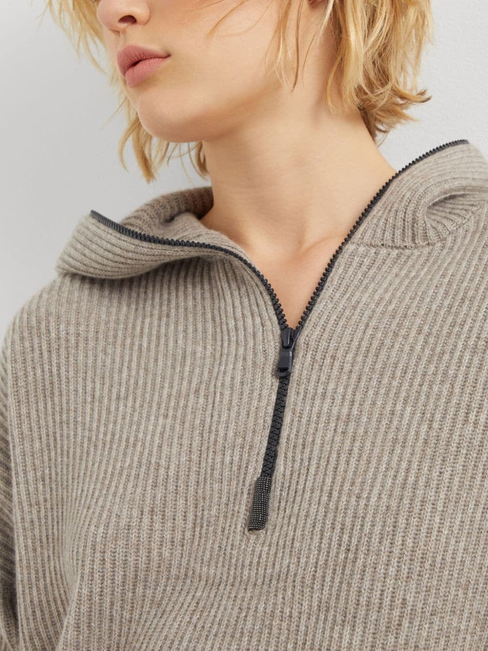 Brunello Cucinelli Women's Hooded Ribbed Knit Cashmere Sweater