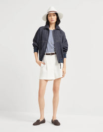 Brunello Cucinelli Women's Denim-effect Twill Bomber Jacket with Shiny Zipper Pull