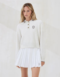 Brunello Cucinelli Women's Cashmere Cable Knit Polo Shirt with Logo and Metal Buttons