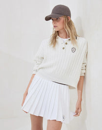 Brunello Cucinelli Women's Cashmere Cable Knit Polo Shirt with Logo and Metal Buttons