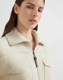Brunello Cucinelli Women's Cashmere Double Knit Cardigan with Shiny Zipper Pull