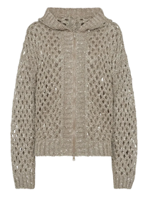 Brunello Cucinelli Women's Silk and Linen Dazzling Net Hooded Cardigan