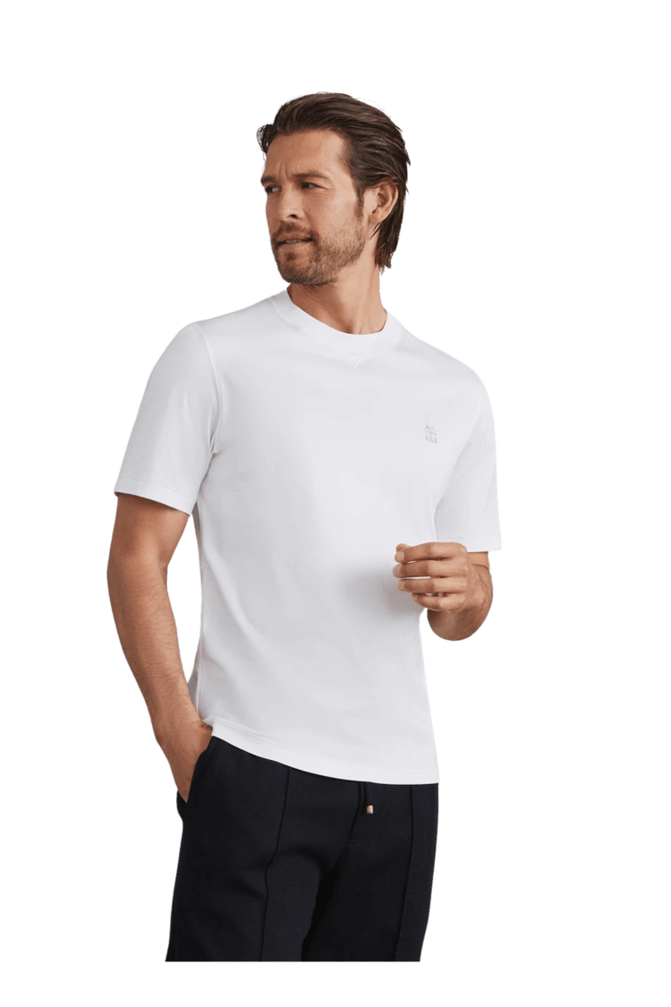 <tc>Brunello Cucinelli</tc> 男士棉質平紋針織圓領T卹，附徽標