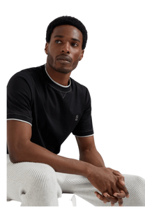 Brunello Cucinelli Men's Cotton Jersey Crew Neck T-shirt With Logo and Faux-layering