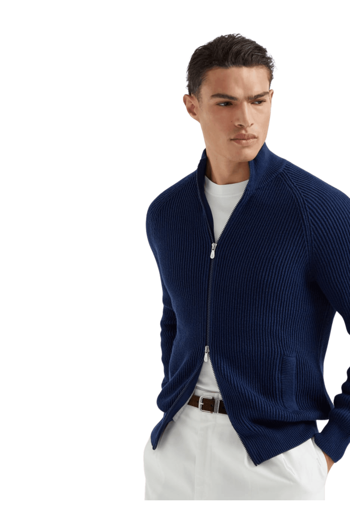 Brunello Cucinelli Men's Malfilé Cotton English Rib Cardigan With Zipper