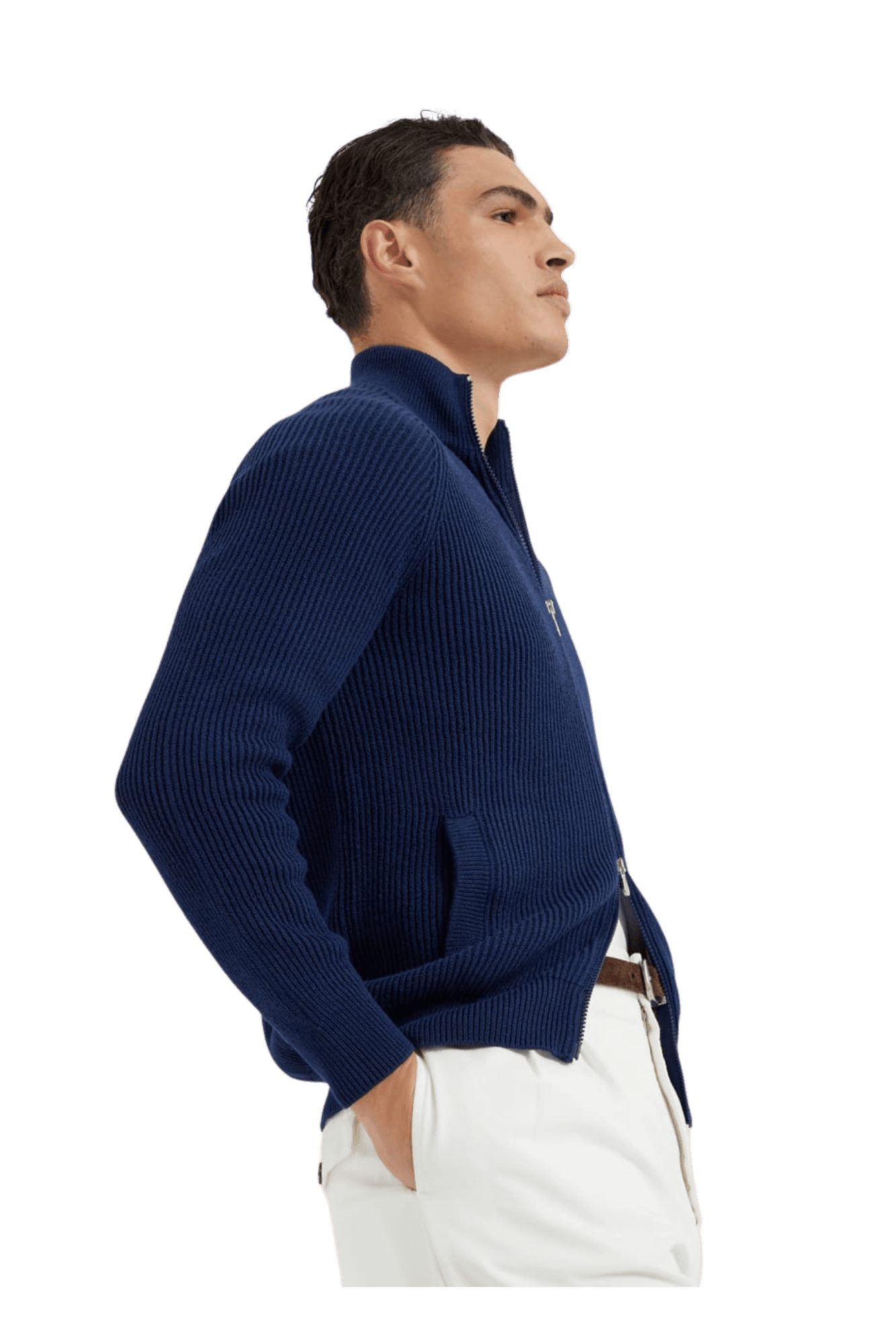 Brunello Cucinelli Men's Malfilé Cotton English Rib Cardigan With Zipper