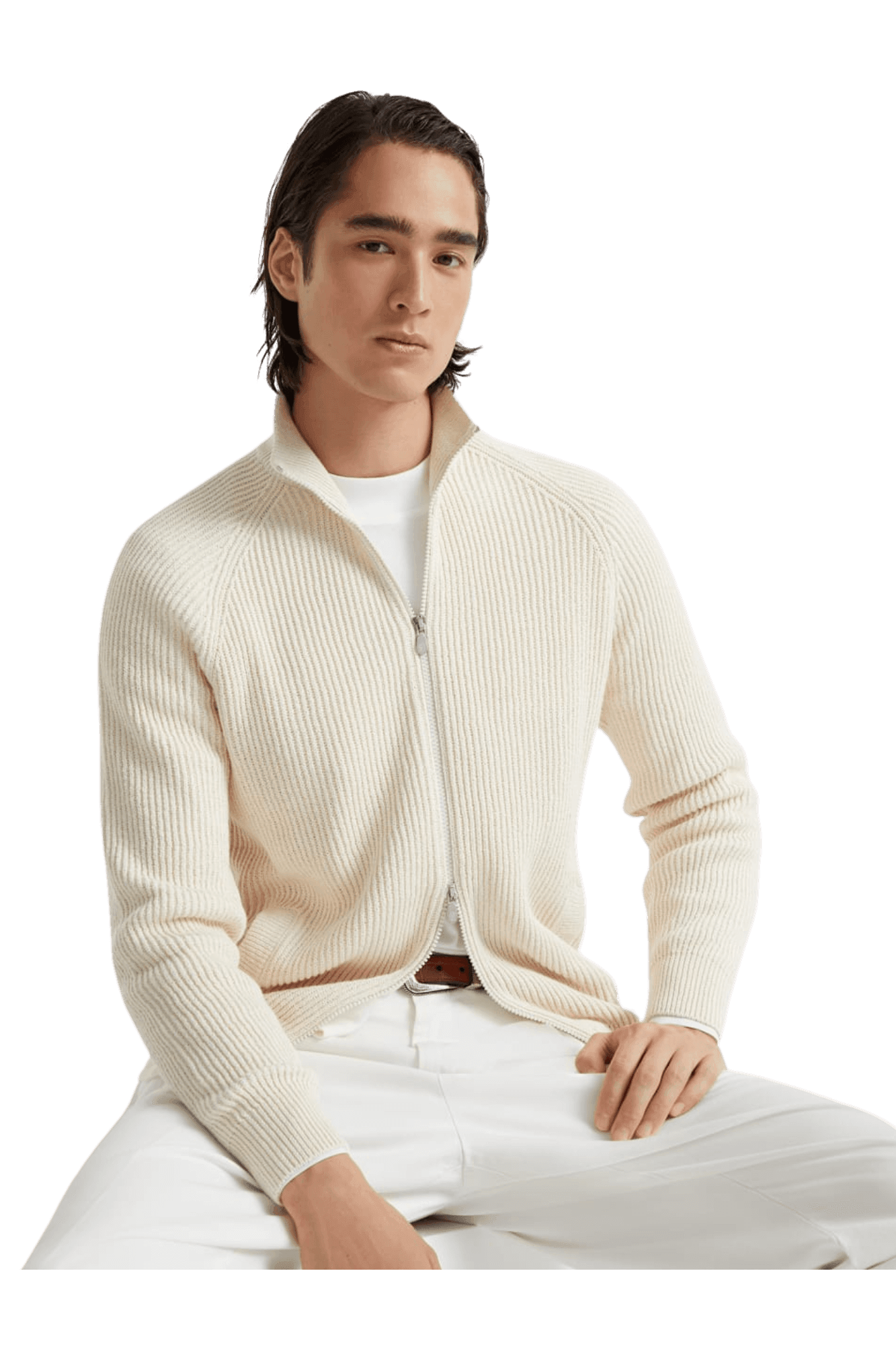 Brunello Cucinelli Men's Malfilé Cotton English Rib Cardigan With Zipper
