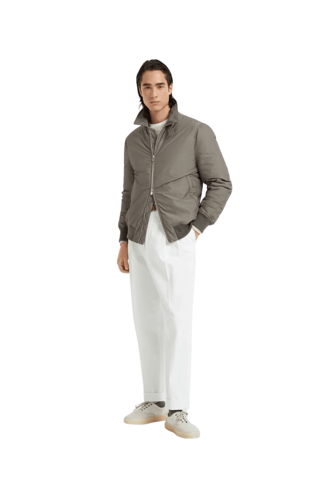 <tc>Brunello Cucinelli</tc> 男士 Malfilé 棉質英式羅紋插肩袖毛衣