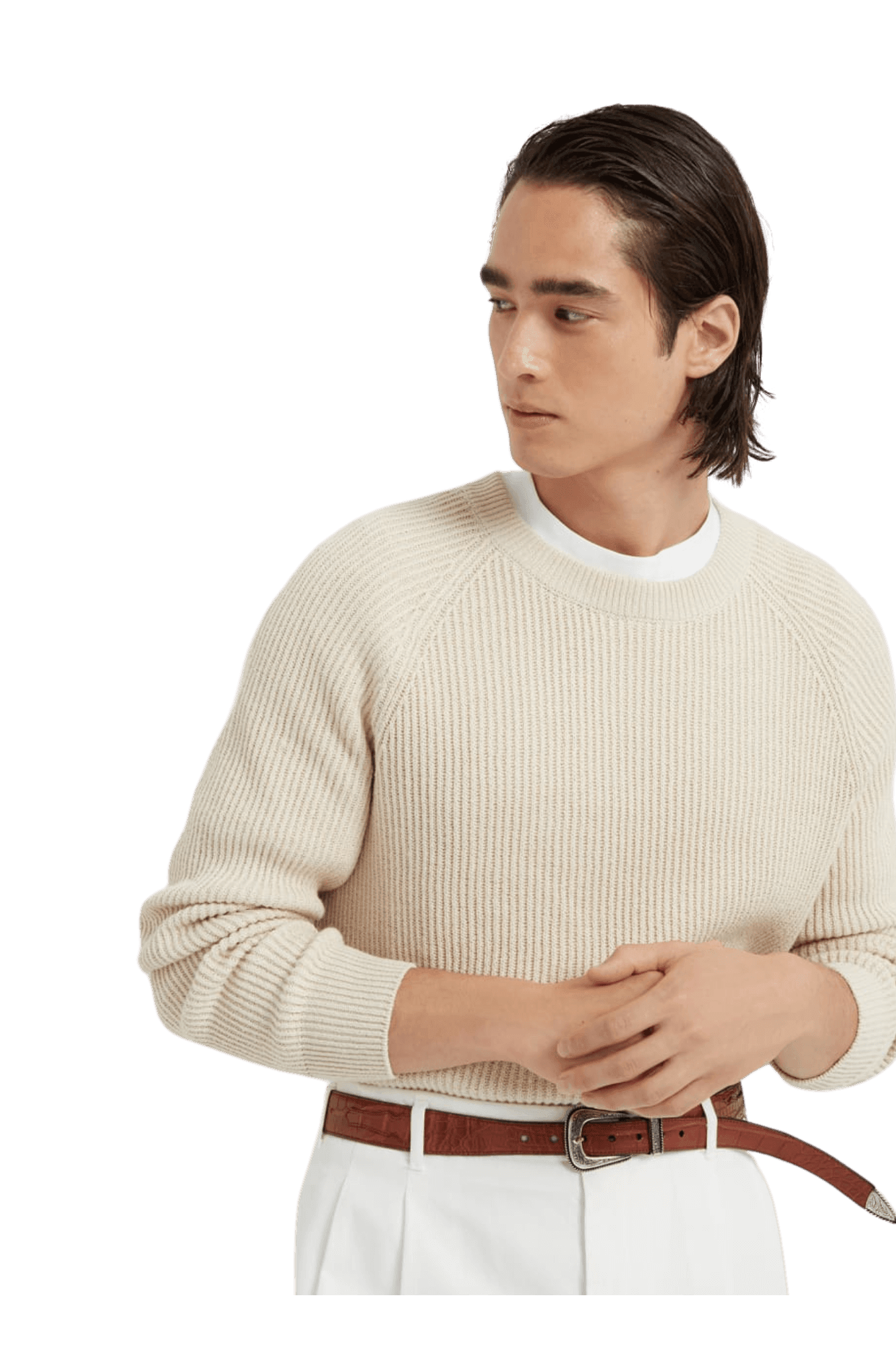 <tc>Brunello Cucinelli</tc> 男士 Malfilé 棉質英式羅紋插肩袖毛衣