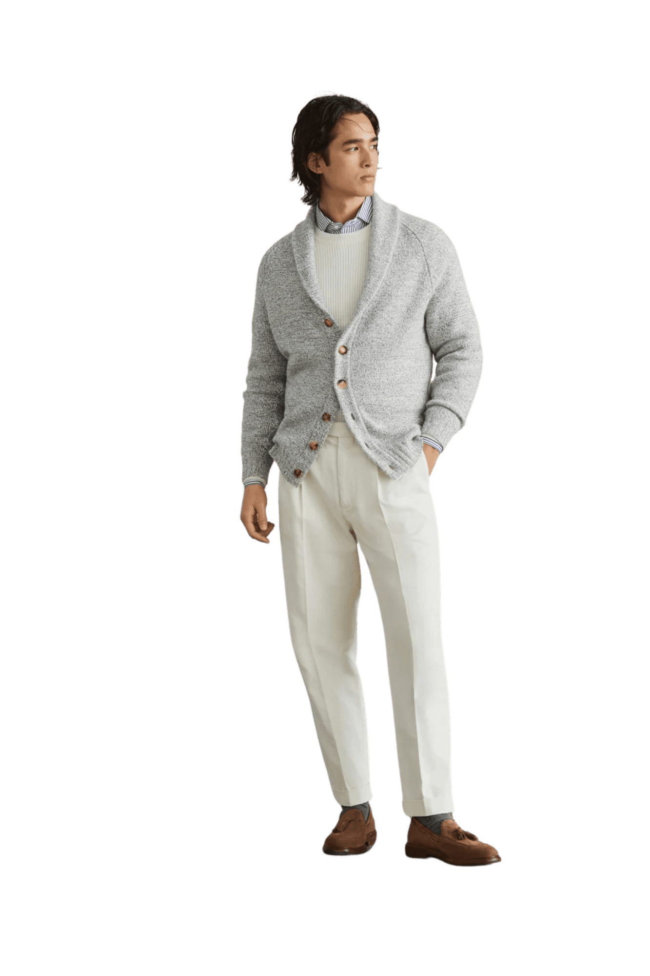 <tc>Brunello Cucinelli</tc> 男士 Mouliné 羊絨插肩袖開襟衫