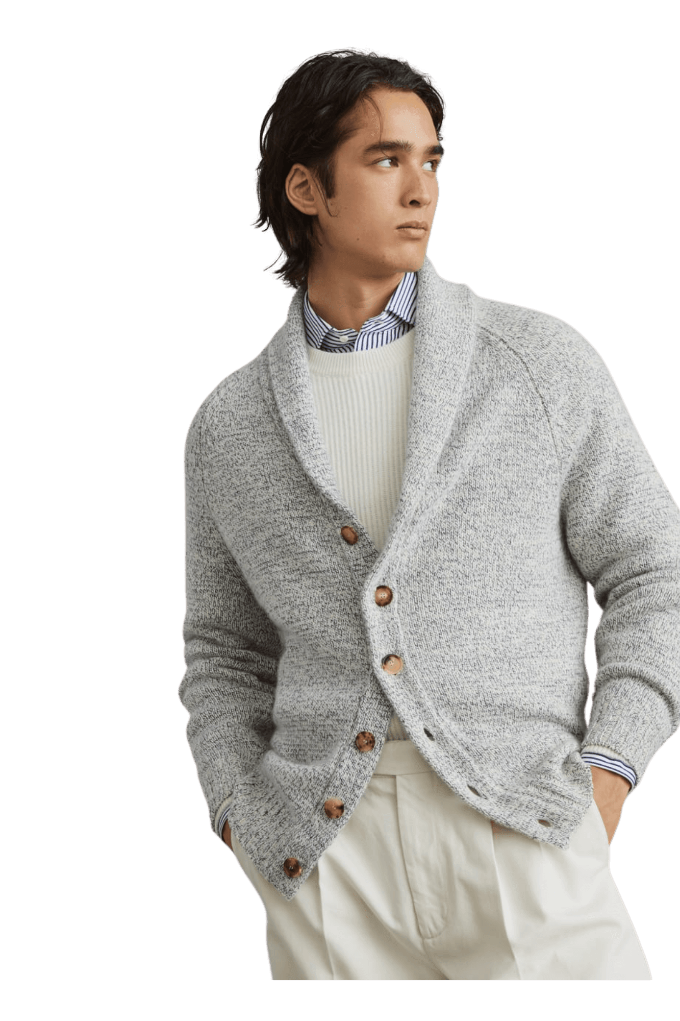 <tc>Brunello Cucinelli</tc> 男士 Mouliné 羊絨插肩袖開襟衫