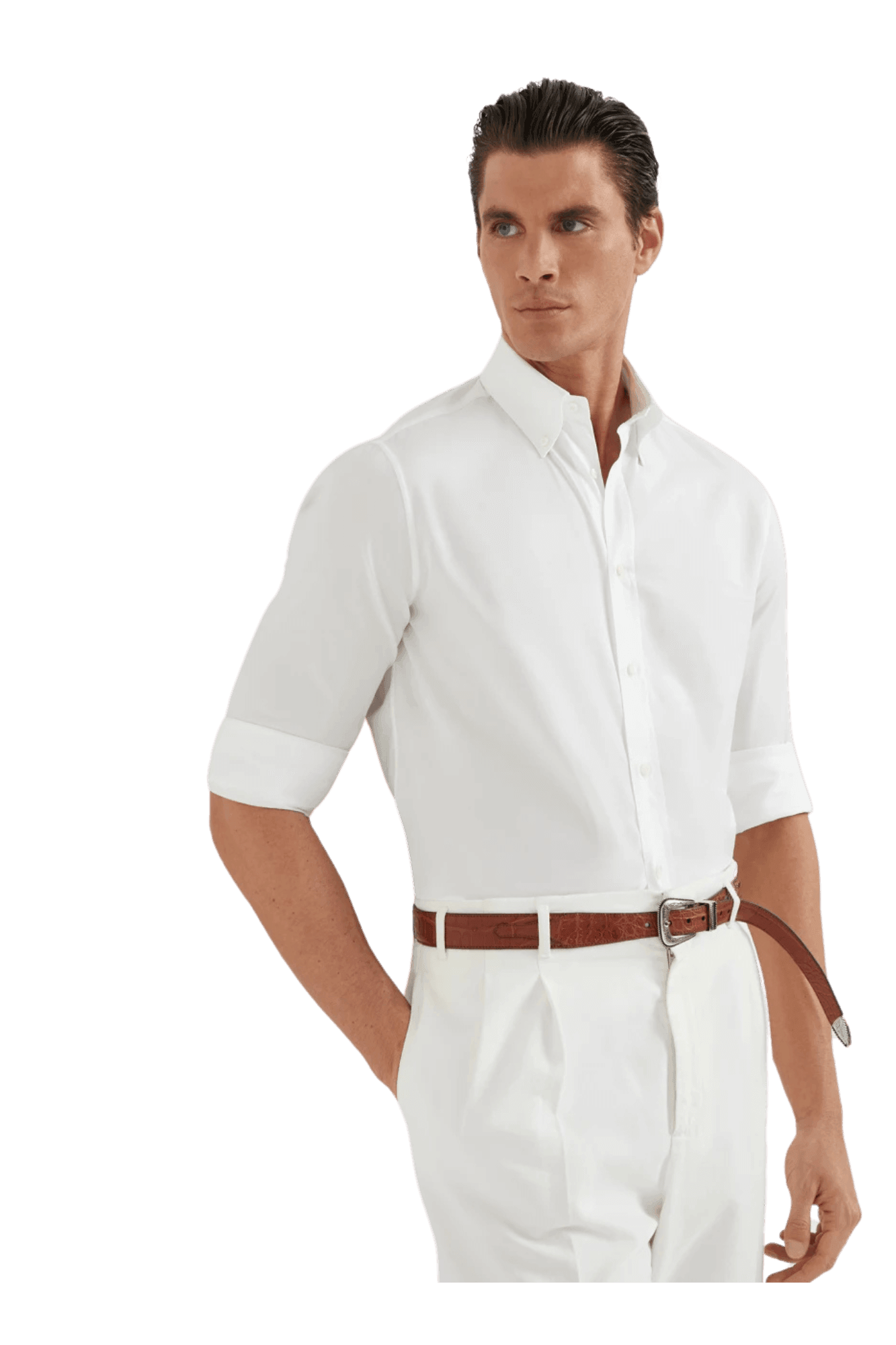 <tc>Brunello Cucinelli</tc> 男士斜紋基本款連結領襯衫