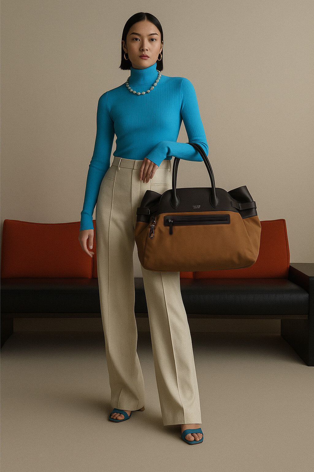 The Row Margaux 17 Inside-Out Buckled Leather Canvas Tote Bag