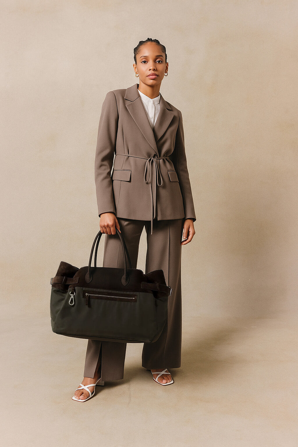 The Row Margaux 17 Inside-Out Buckled Leather Canvas Tote Bag