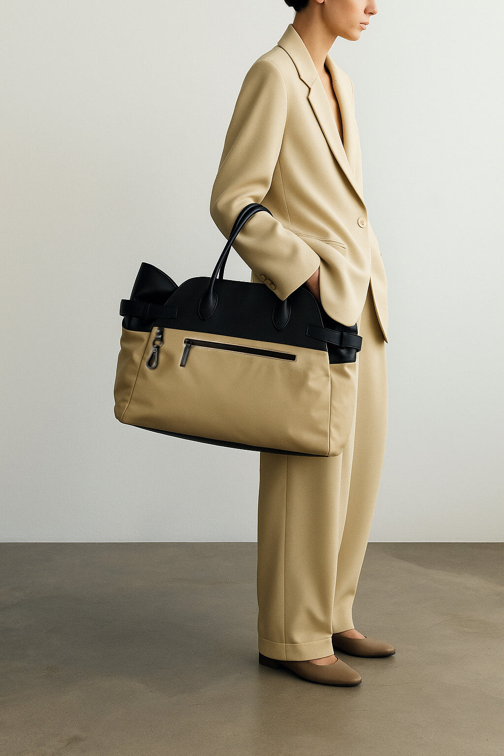 The Row Margaux 17 Inside-Out Buckled Leather Canvas Tote Bag