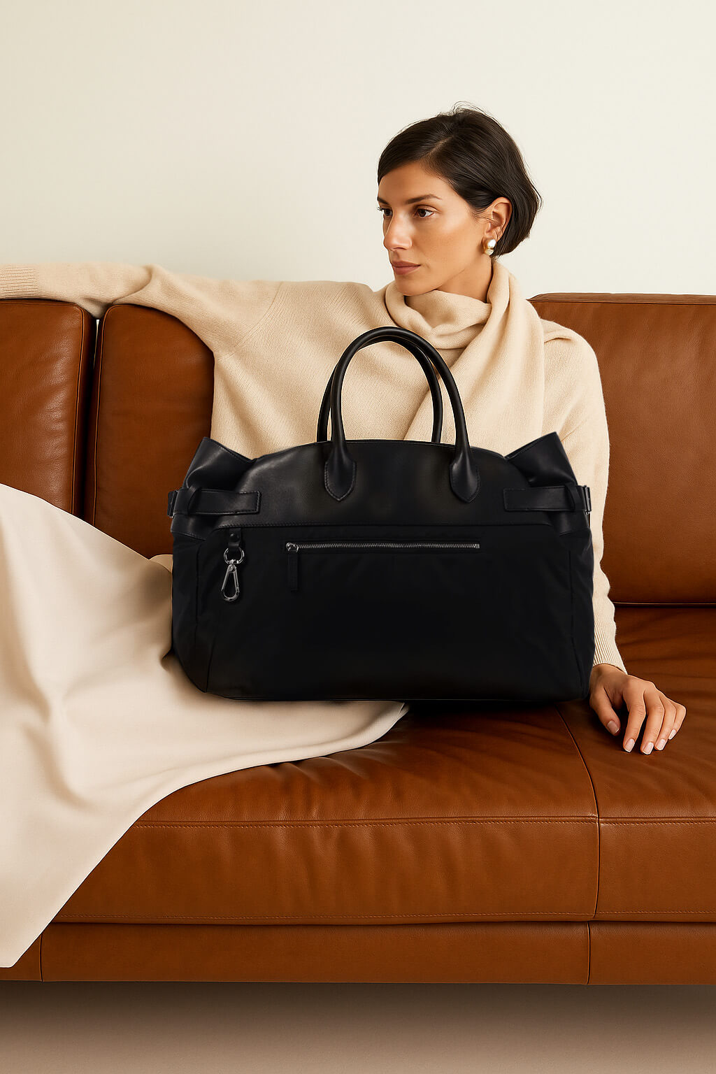 The Row Margaux 17 Inside-Out Buckled Leather Canvas Tote Bag