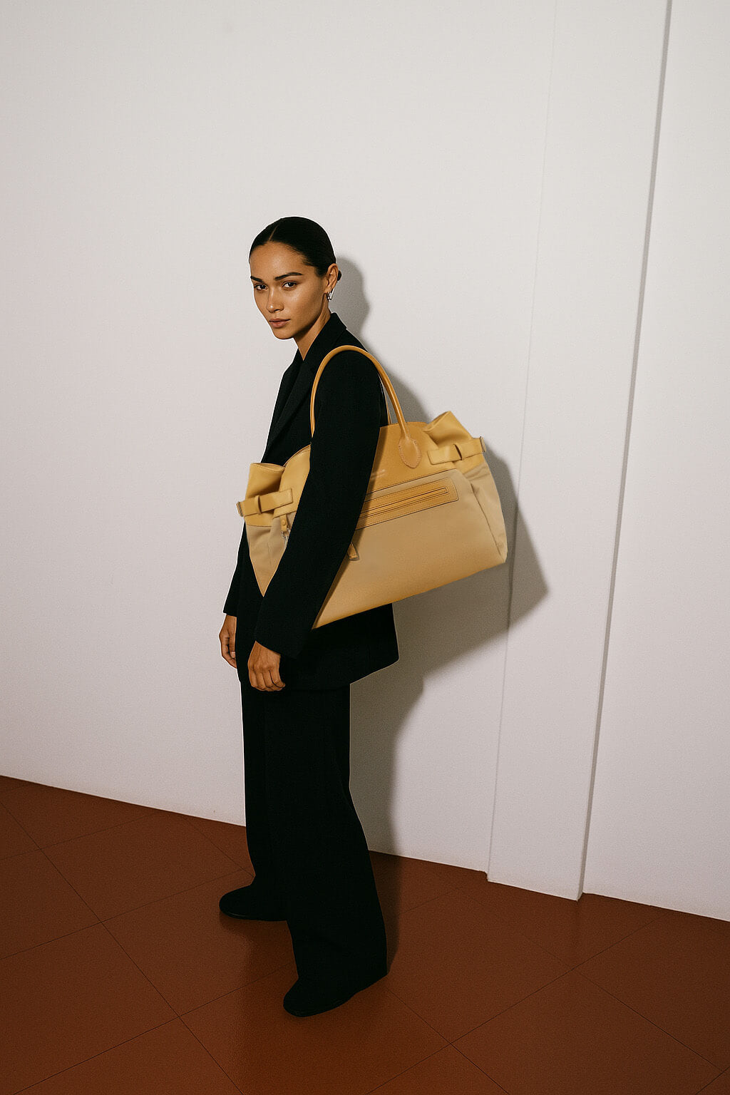 The Row Margaux 17 Inside-Out Buckled Leather Canvas Tote Bag
