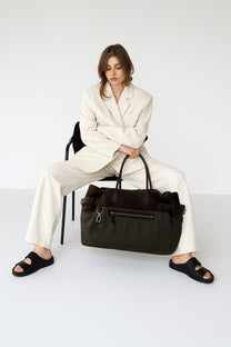 The Row Margaux 17 Inside-Out Buckled Leather Canvas Tote Bag