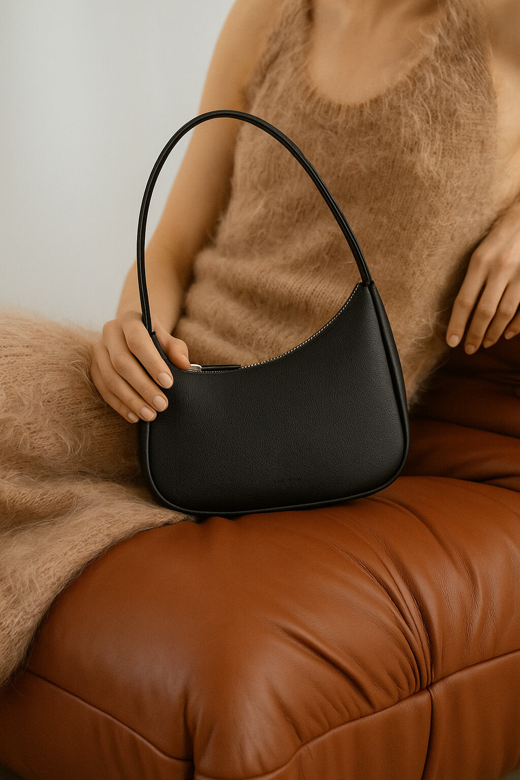 The Row Half Moon Bag in Leather (Grained Calfskin)