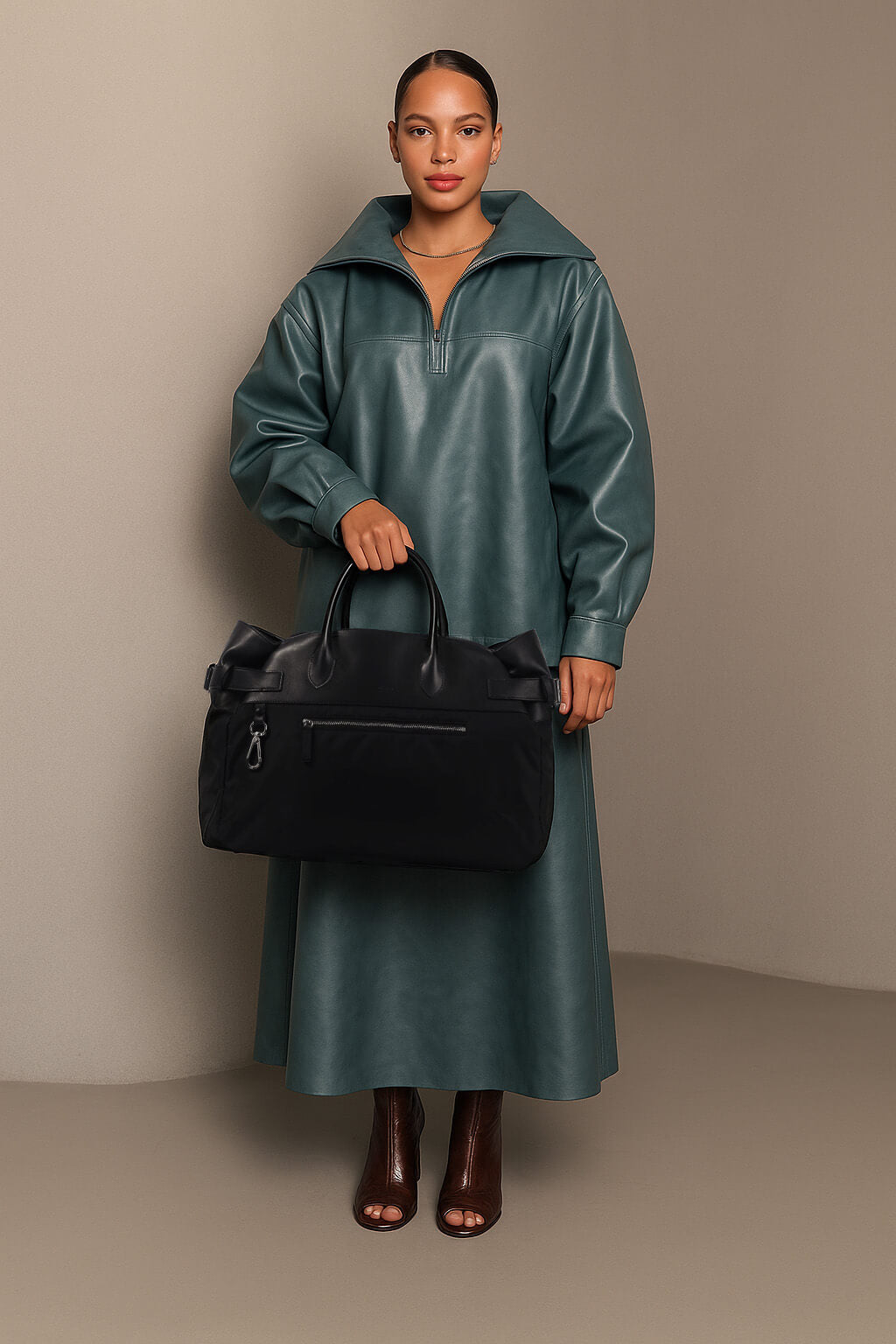 The Row Margaux 17 Inside-Out Buckled Leather Canvas Tote Bag
