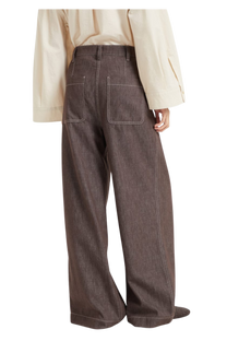 Brunello Cucinelli Women's Denim-effect Twill Smart Wide Trousers With Monili