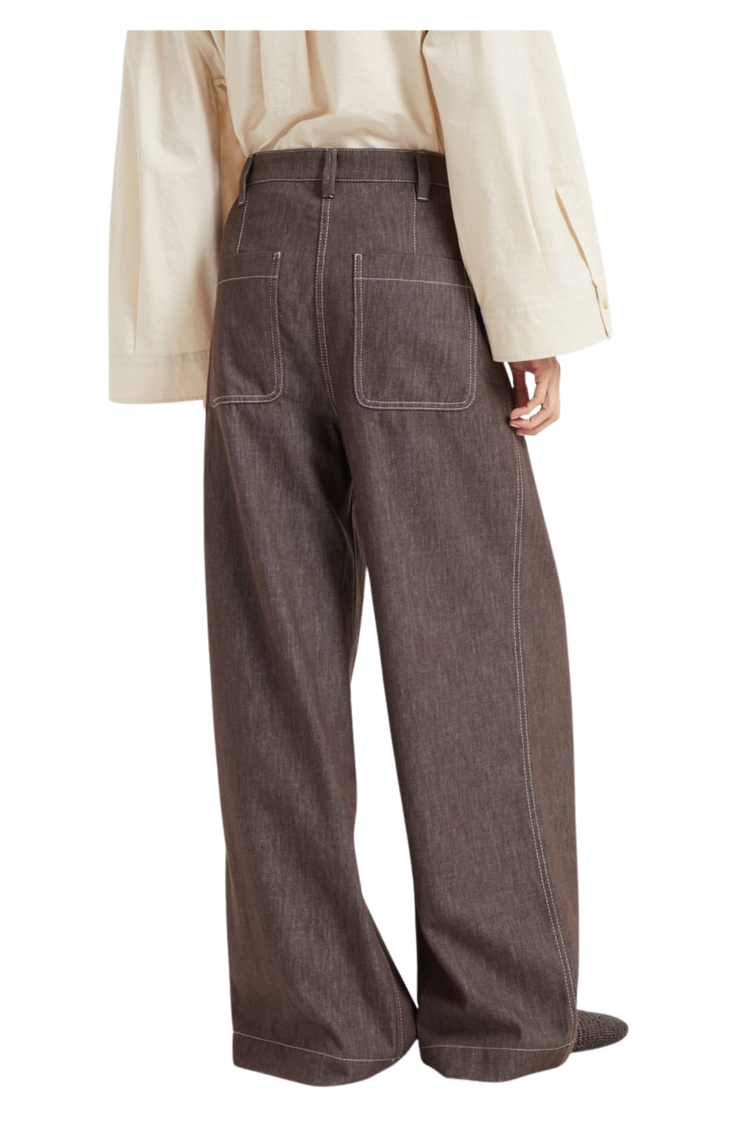 Brunello Cucinelli Women's Denim-effect Twill Smart Wide Trousers With Monili