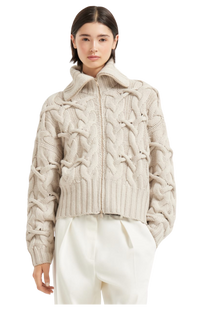 Brunello Cucinelli Women's Crisscross Cable Cardigan in Cashmere Feather Yarn