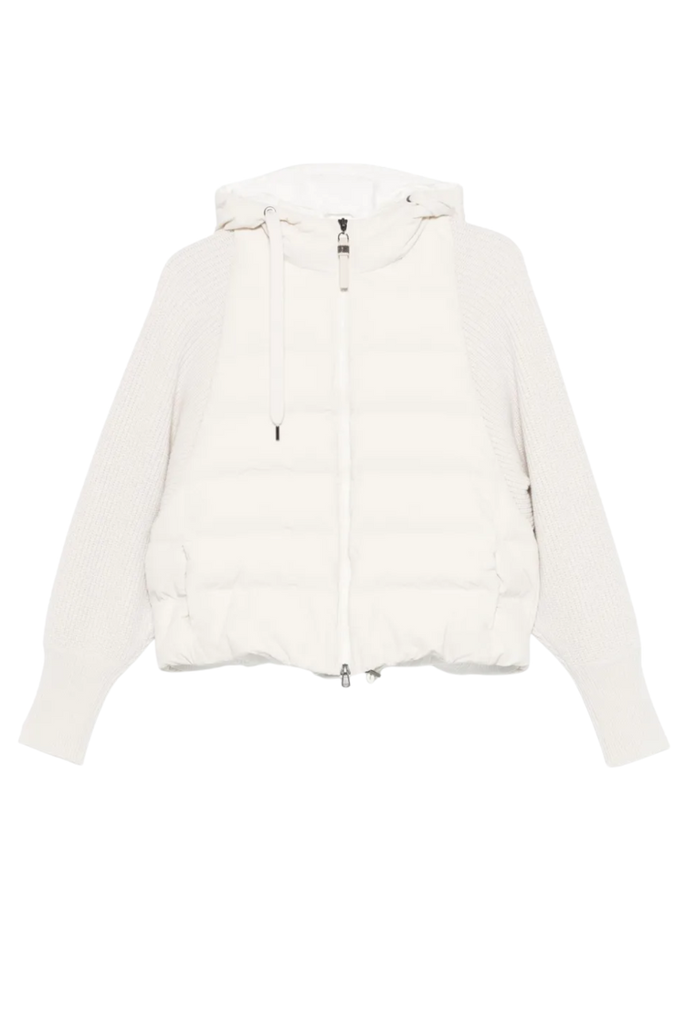 Brunello Cucinelli Women's Hooded Knitted-sleeve Puffer Jacket