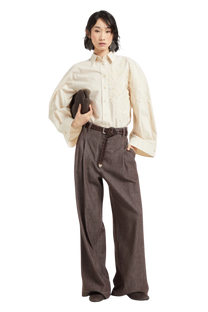 Brunello Cucinelli Women's Denim-effect Twill Smart Wide Trousers With Monili